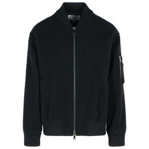 Seven Gauge Black Wool Bomber Jacket Men